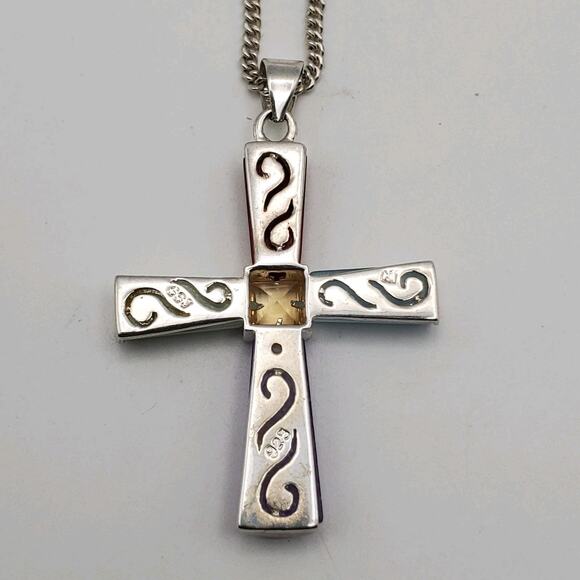 Sterling Silver Real Multicolor Jade Gem Cross Pendant w/ 24" Necklace - Picture 7 of 10